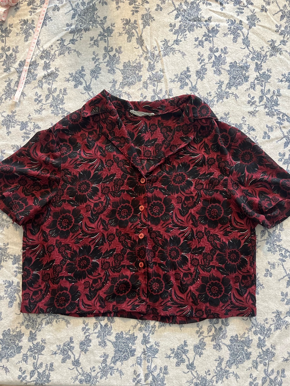Don’T Ask Why by American Eagle Red and Black Floral Boxy Button-Up Shirt